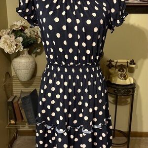 EN FOCUS Classic Navy Polka Dot Women's Dress - Navy & Cream
